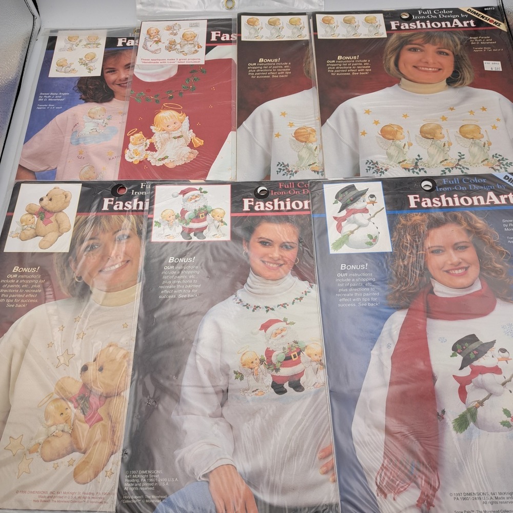 Dimensions Fashion Art Iron Ons Lot Of 7 Angels Christmas Granny Core